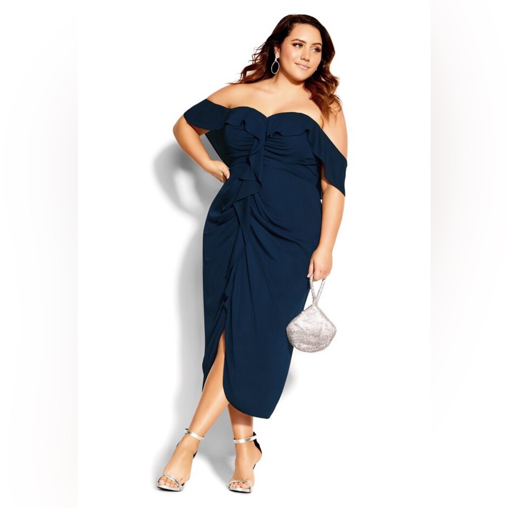 Navy dress off the shoulder